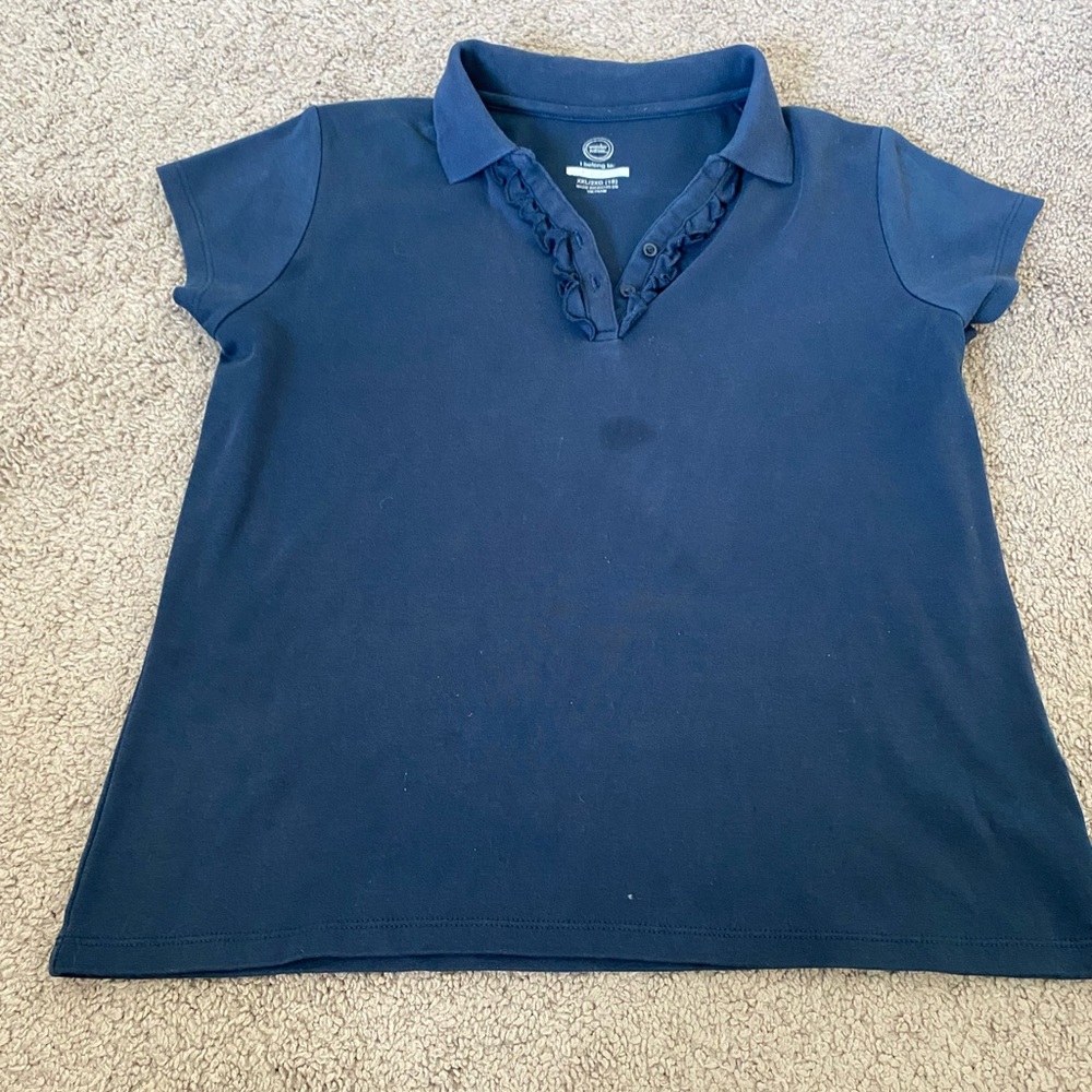 Girls Ruffle detail Navy Blue Polo